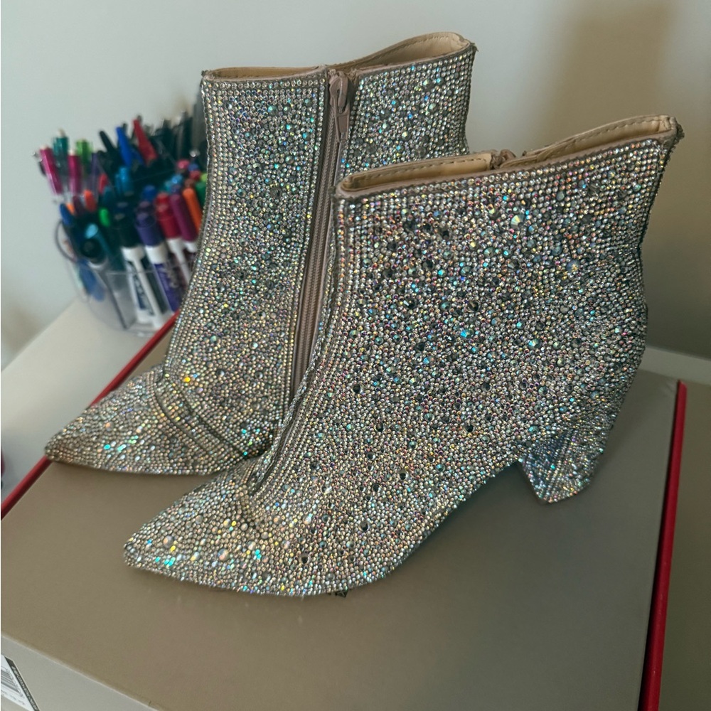 Betsey Johnson Silver Glitter Ankle Booties
